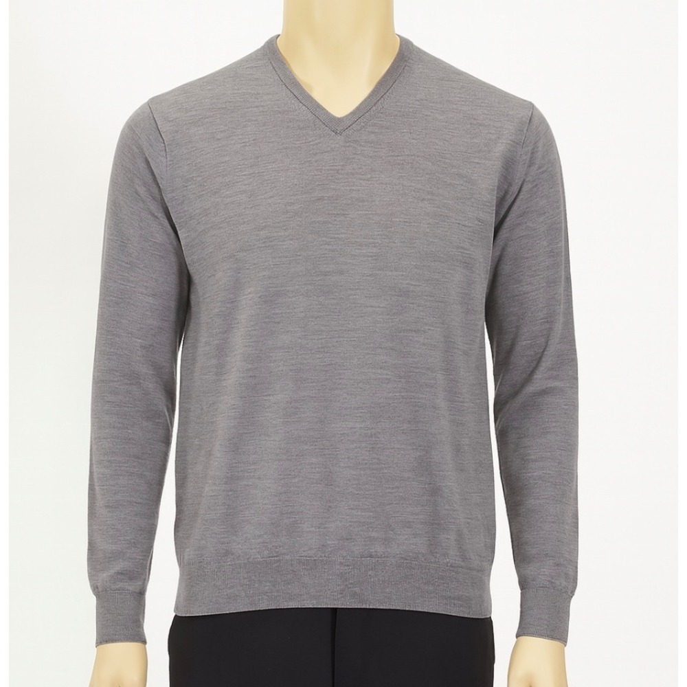 Magaschoni Wool Sweater Mens XL Gray V Neck Pullover Minimalist Classic Layering